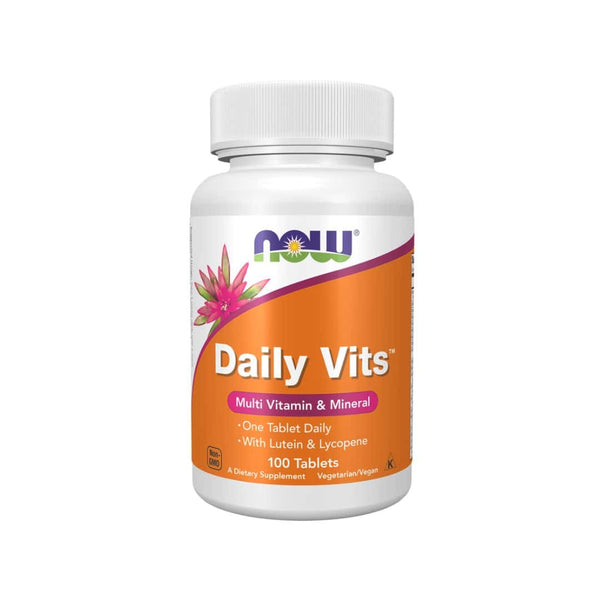 Suplemento multivitamínico y mineral Daily Vits, 100 comprimidos, de Now Foods para un apoyo nutricional diario.