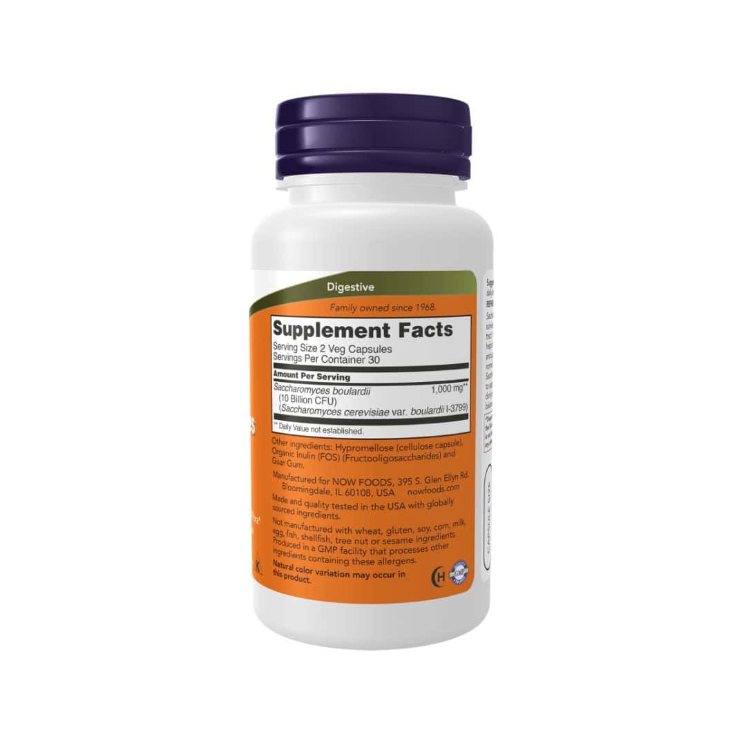 Saccharomyces boulardii 60 cápsulas da Now Foods em suplemento alimentar probiótico