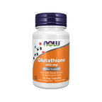 Frasco de suplemento alimentar Now Foods Glutationa 500mg com 30 cápsulas vegetais antioxidantes.