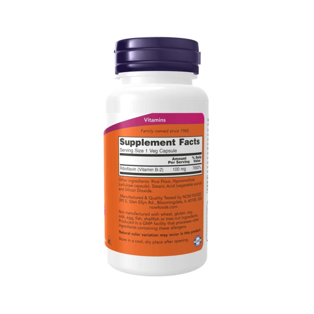 Vitamina B-2 100mg 100 cápsulas da Now Foods em suplemento alimentar