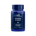 Suplemento Vitamina D e K Life Extension em frasco com 60 cápsulas vegetais, combinação de vitaminas essenciais para ossos fortes e saúde cardiovascular.