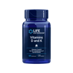 Suplemento Vitamina D e K Life Extension em frasco com 60 cápsulas vegetais, combinação de vitaminas essenciais para ossos fortes e saúde cardiovascular.