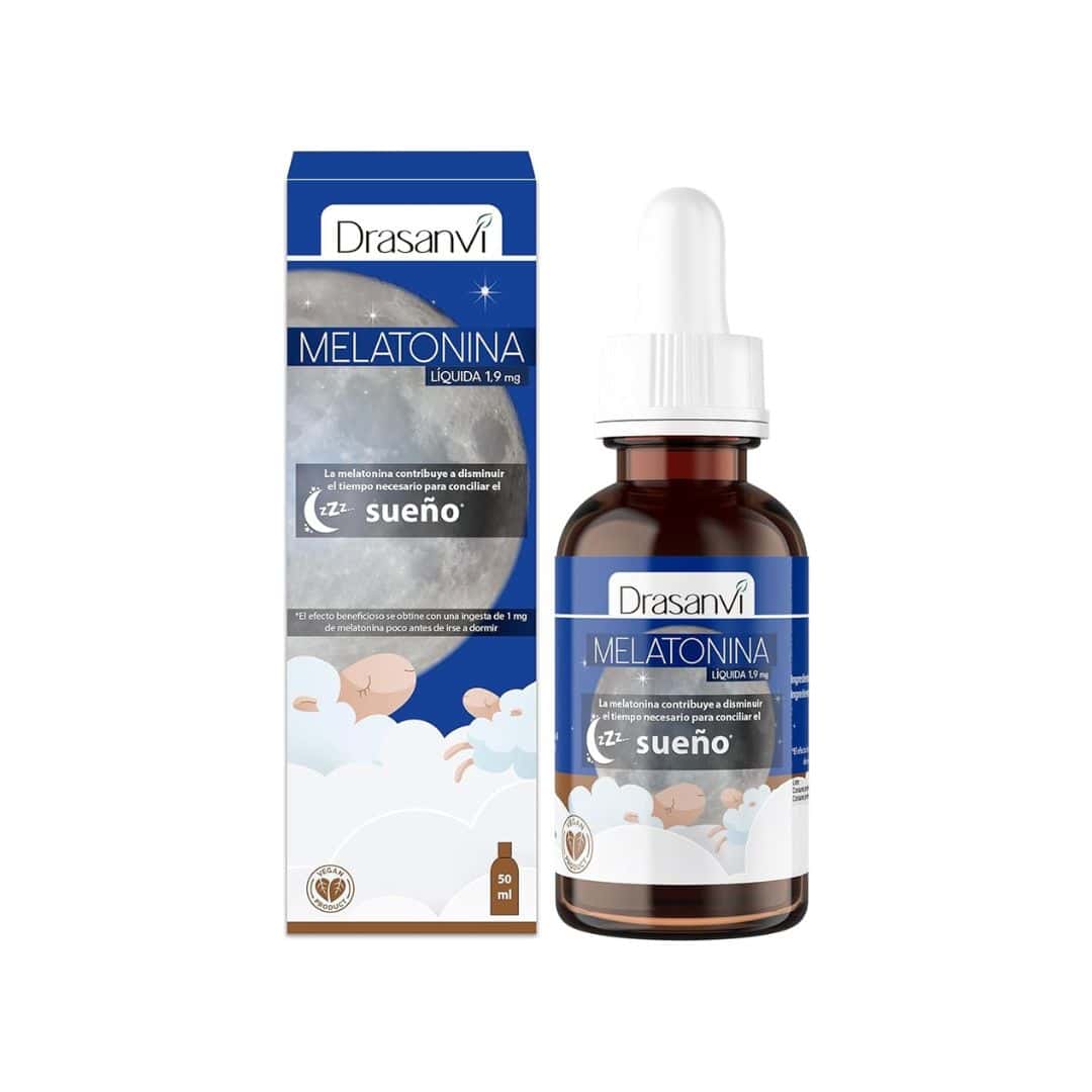 Melatonina líquida Drasanvi 1,9 mg em frasco de 50 ml com conta-gotas, suplemento alimentar para apoio ao descanso.
