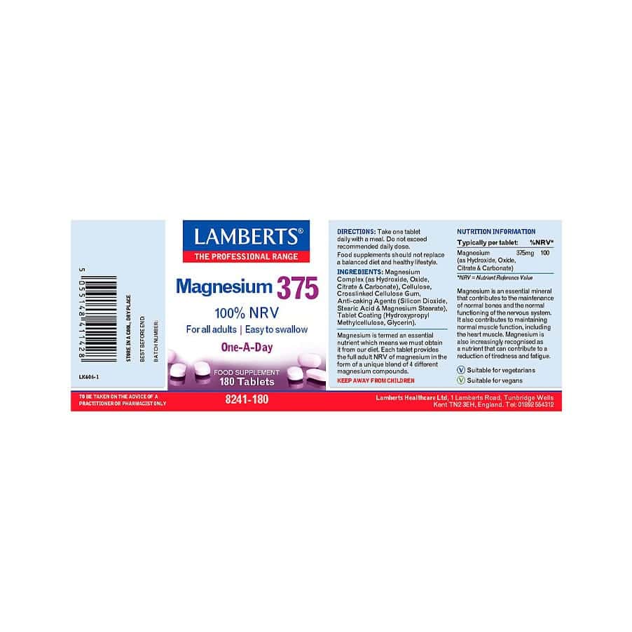 Magnésio 375mg 60 Comprimidos Lamberts