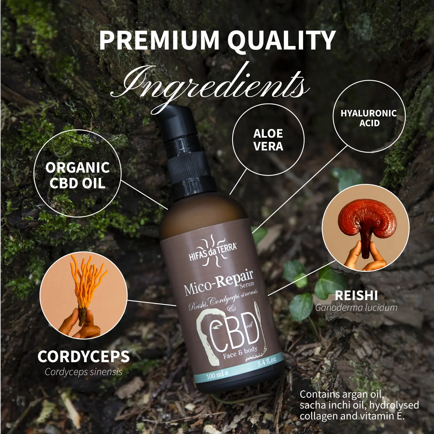 Mico-Repair Sérum com Reishi e Cordyceps 100ml Hifas da Terra para hidratação e cuidado reparador da pele.