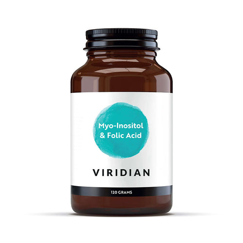 Mio-Inositol e Ácido Fólico 120 g da Viridian é um suplemento alimentar em pó, formulado com mio-inositol e ácido fólico. 