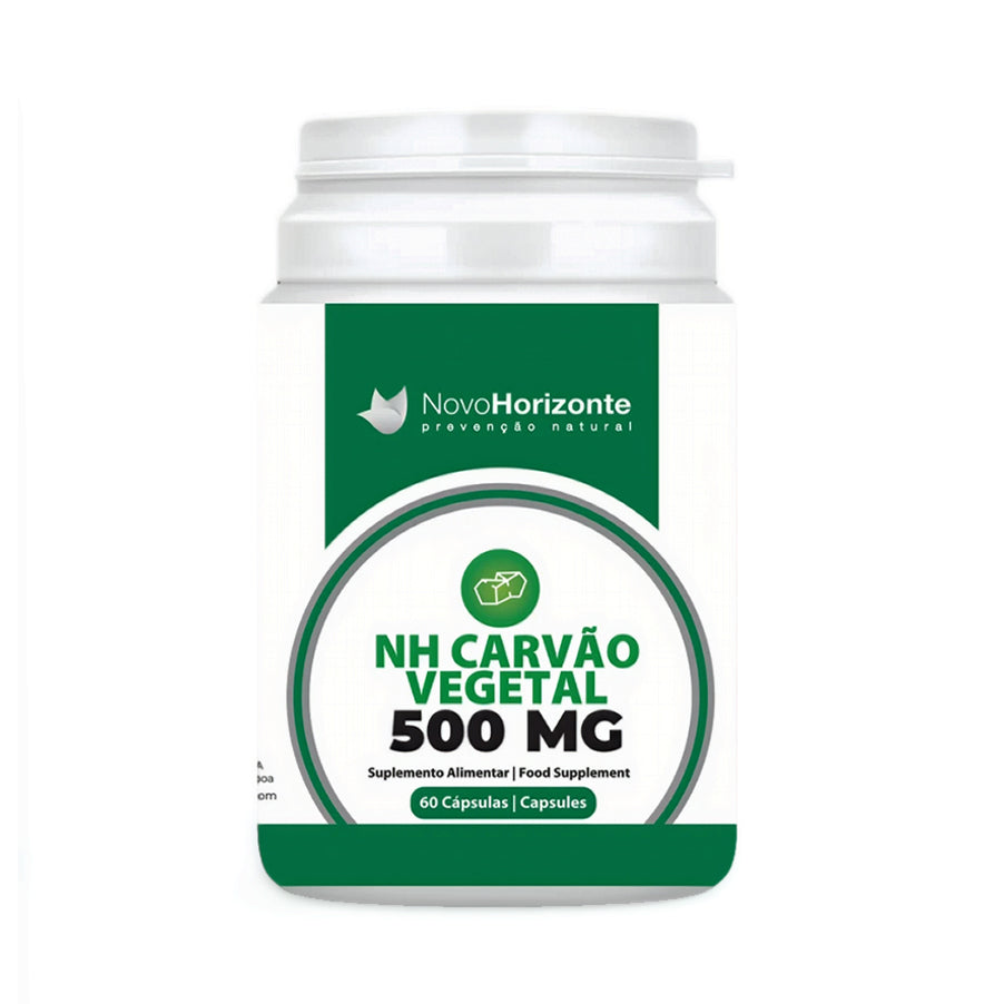 Carbón vegetal NH 500 mg, 60 cápsulas de Novo Horizonte en frasco blanco. Comprar online.