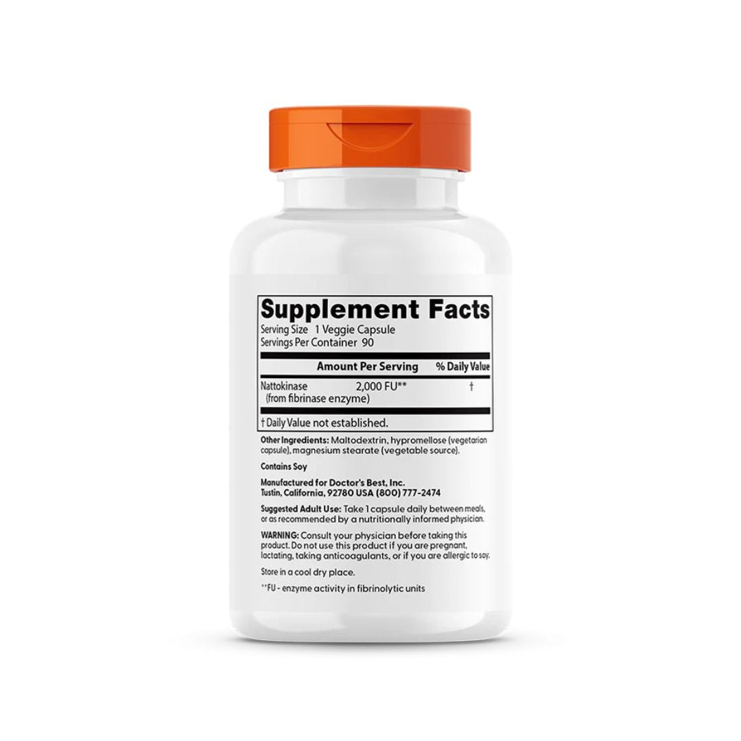 Nattokinase 2000 FUs 90 cápsulas Doctor’s Best suplemento alimentar com nattoquinase.