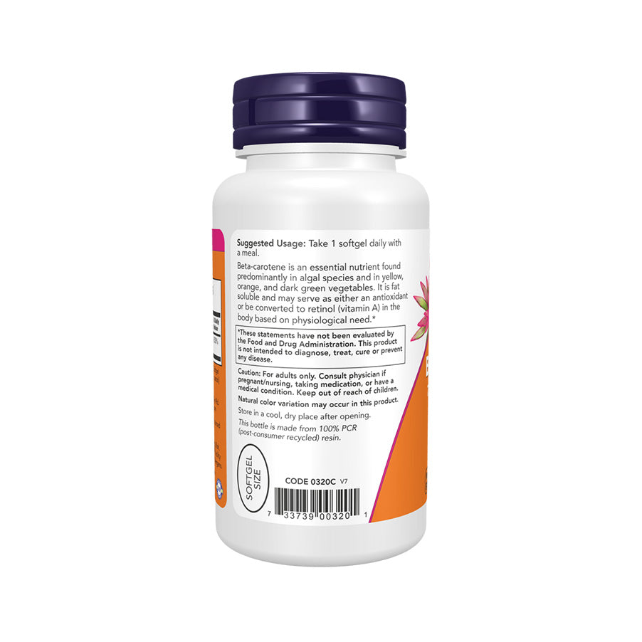 O Natural Beta Carotene 25000UI da Now Foods é um suplemento alimentar à base de betacaroteno, um carotenoide lipossolúvel que funciona como precursor da vitamina A no organismo. 