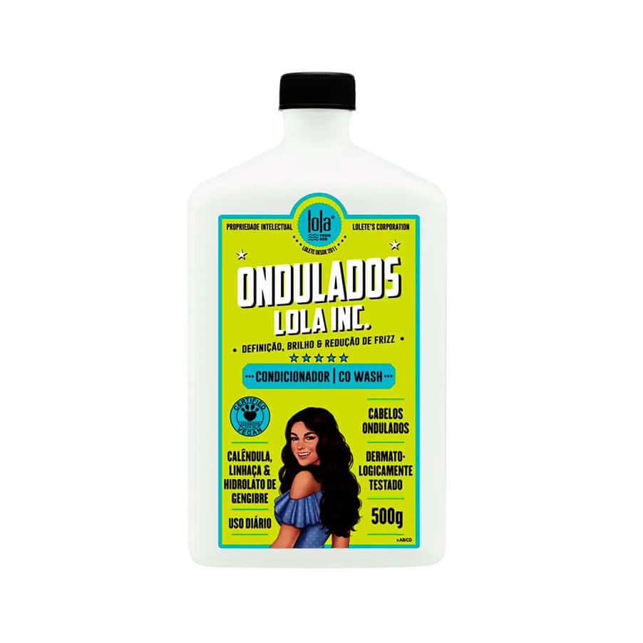 Acondicionador Lola Inc. para cabello ondulado, botella de 500 ml con un diseño colorido de la marca Lola Cosmetics.