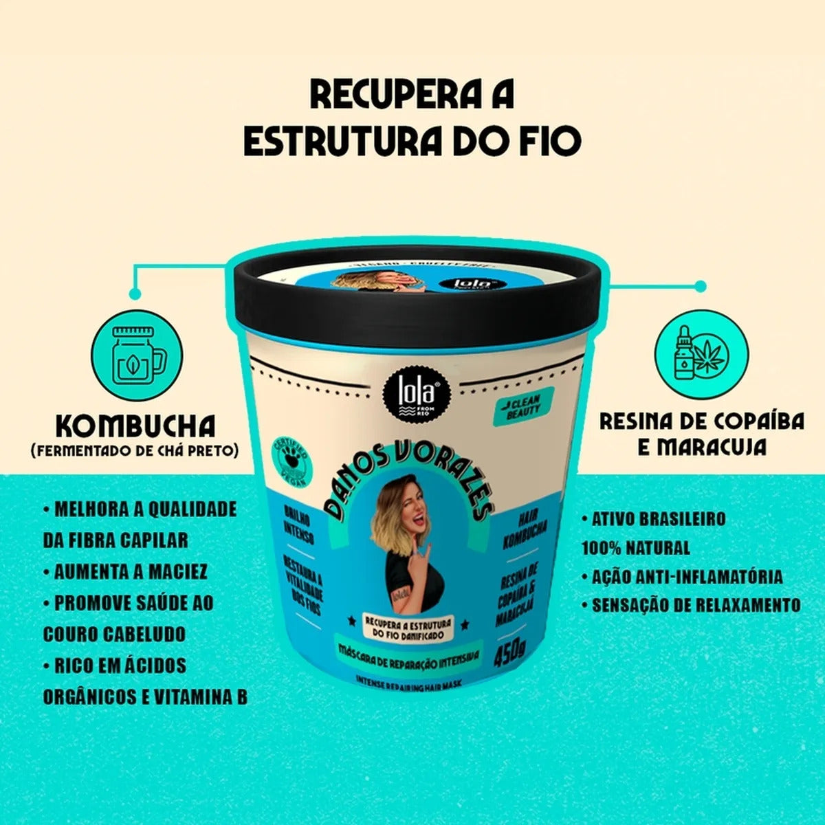Pack Danos Vorazes Lola com shampoo e máscara capilar para reparação intensa dos cabelos danificados.