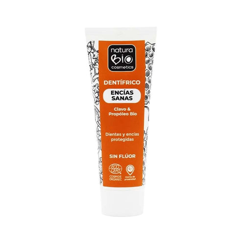 Pasta de dientes Natura Bio para encías sensibles con clavo y propóleo en botella de 75 ml, formulada para proteger y calmar de forma natural.