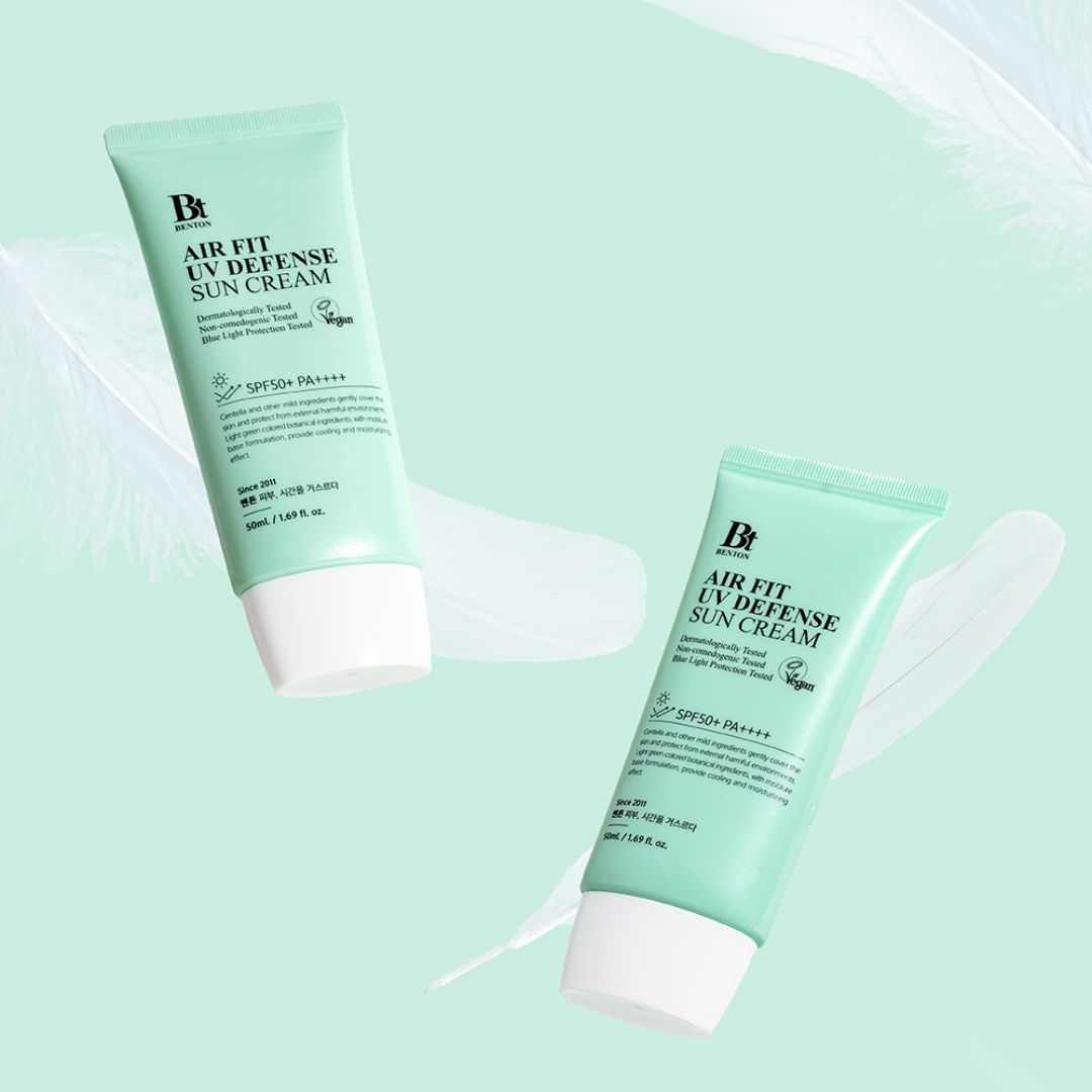 Protetor Solar Air Fit UV Defense SPF50+ 50ml Benton com centella asiática e textura leve sem efeito esbranquiçado