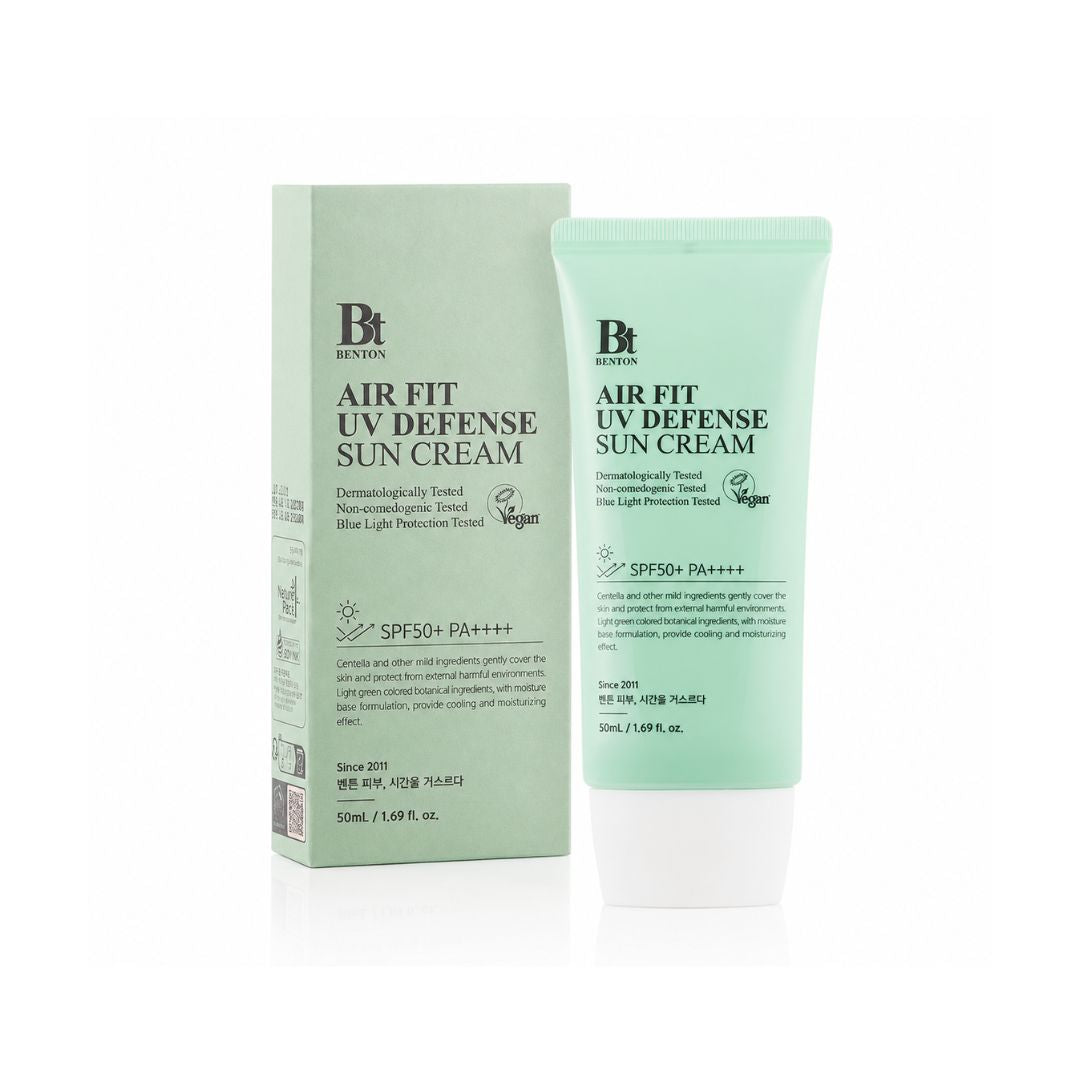 Protetor Solar Air Fit UV Defense SPF50+ 50ml Benton com centella asiática e textura leve sem efeito esbranquiçado