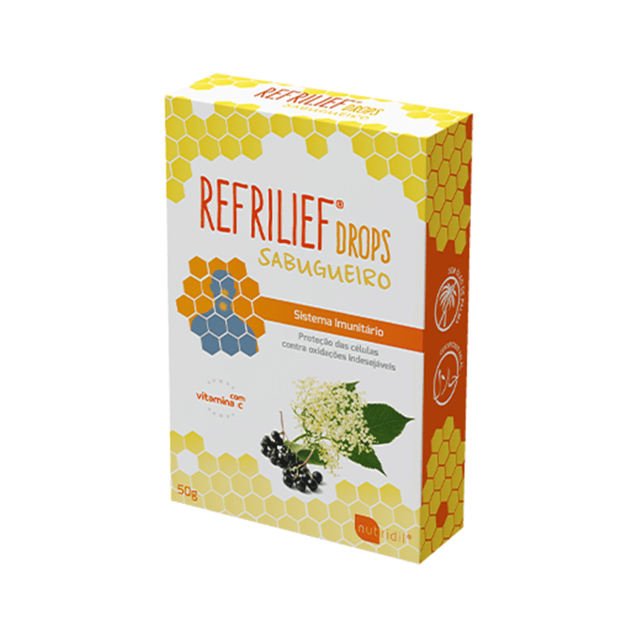 Envase de Refrelief Gotas de Saúco con Vitamina C 50g de Nutridil, apoyo natural para la inmunidad y la salud respiratoria.
