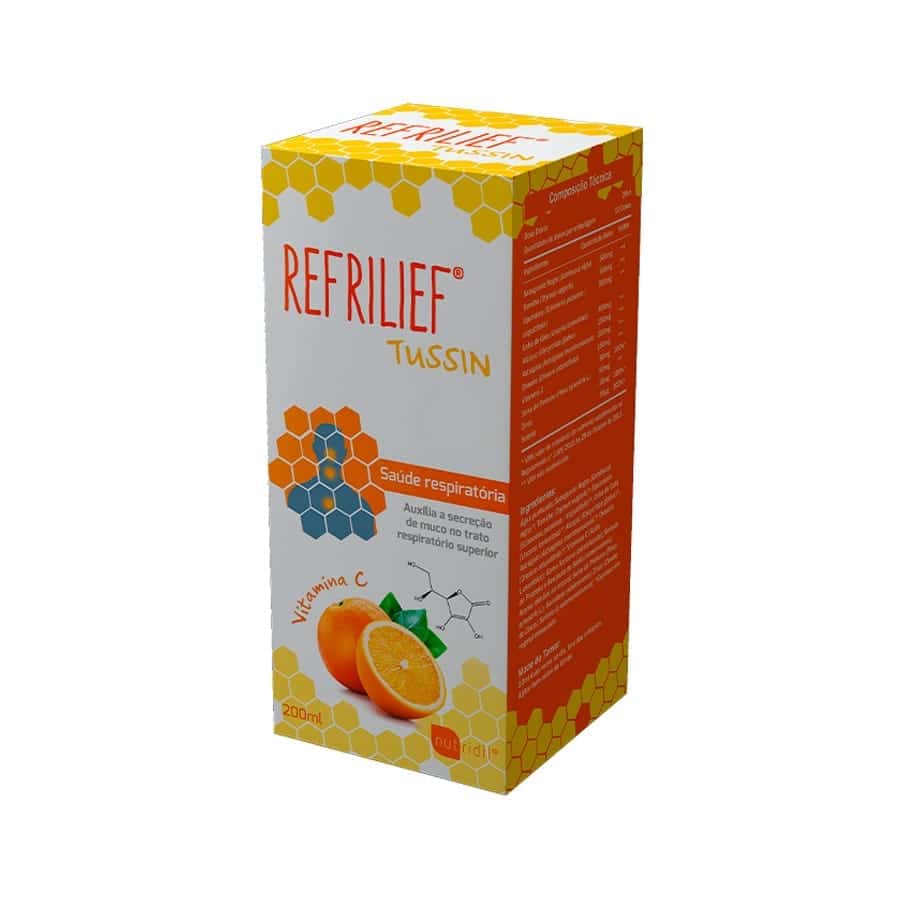 Jarabe Refrelief para el alivio de la tos seca y productiva. Contiene extractos de plantas y vitaminas que calman la garganta, reducen la viscosidad de las secreciones y facilitan la expectoración.