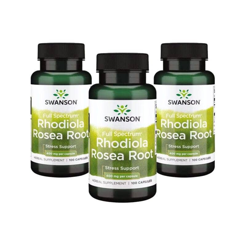 Rhodiola Rosea Root 400mg pack 3 x 100 cápsulas Swanson suplemento alimentar para energia, resistência ao stress e desempenho mental