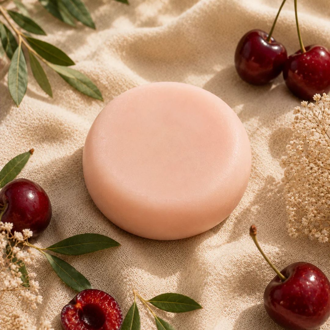 Sabão com Cereja do Fundão Edição Limitada DAKI, sabão artesanal com azeite virgem e aroma frutado.