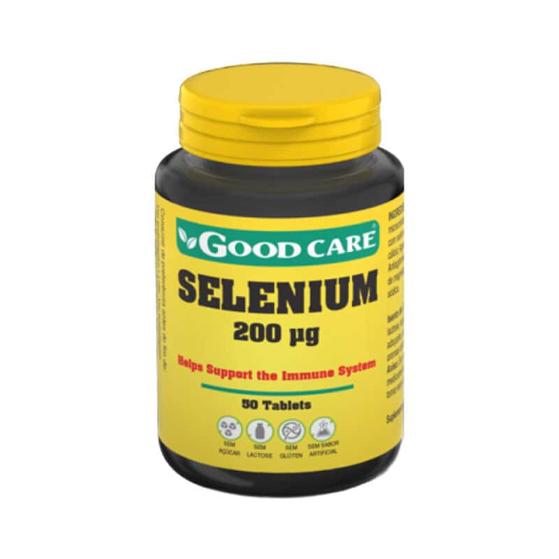Selenio 200 mcg 50 comprimidos Good Care suplemento alimentar com selénio para apoio antioxidante e funcionamento normal da tiroide.