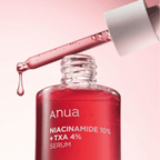 Frasco do Sérum de Niacinamida 10% + TXA 4% 30ml da Anua, tratamento facial para uniformizar o tom da pele e reduzir manchas.