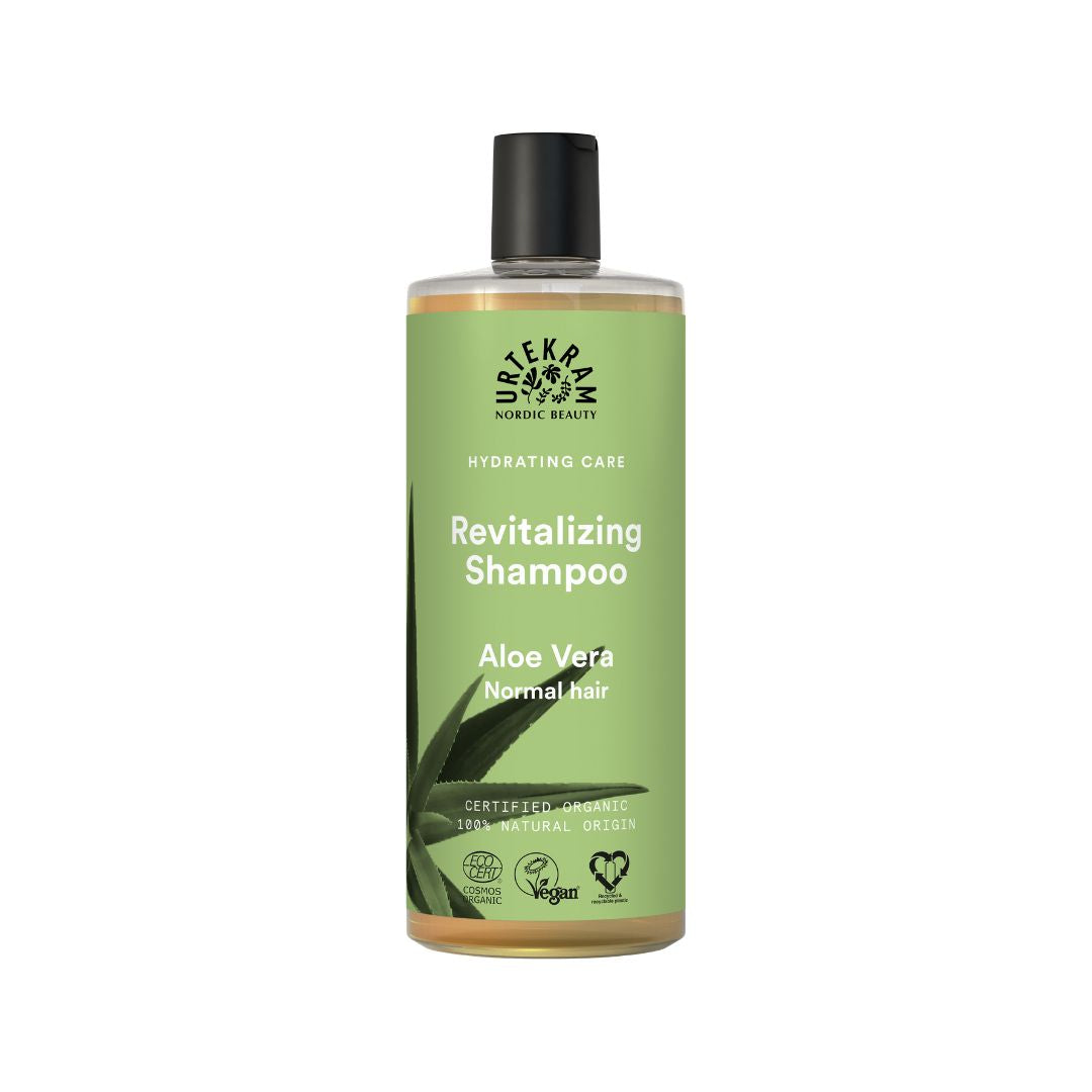 Shampoo Aloe Vera para Cabelo Normal 500ml Urtekram em embalagem familiar.