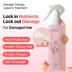 Spray de Cabelo Damage Therapy No-Wash Treatment EX 250ml Growus, tratamento capilar sem enxaguamento para cabelos secos e danificados.