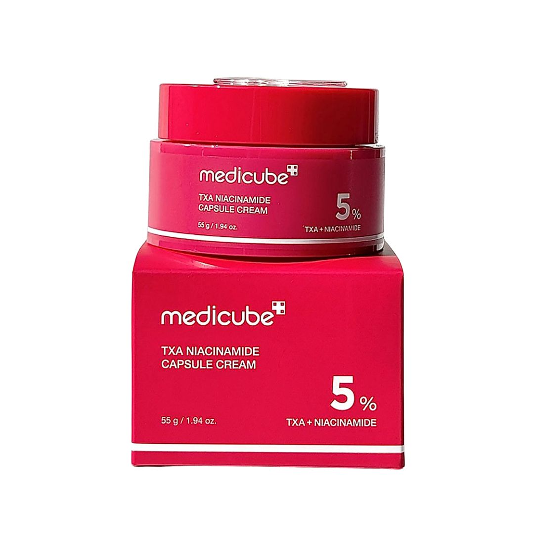 TXA Niacinamide Capsule Cream 55gr Medicube em boião com creme em cápsulas e gel hidratante