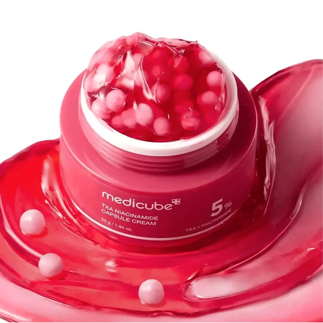 TXA Niacinamide Capsule Cream 55gr Medicube em boião com creme em cápsulas e gel hidratante