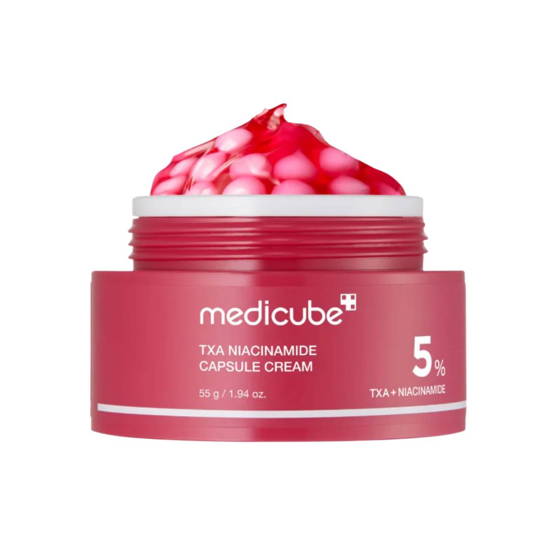 TXA Niacinamide Capsule Cream 55gr Medicube em boião com creme em cápsulas e gel hidratante