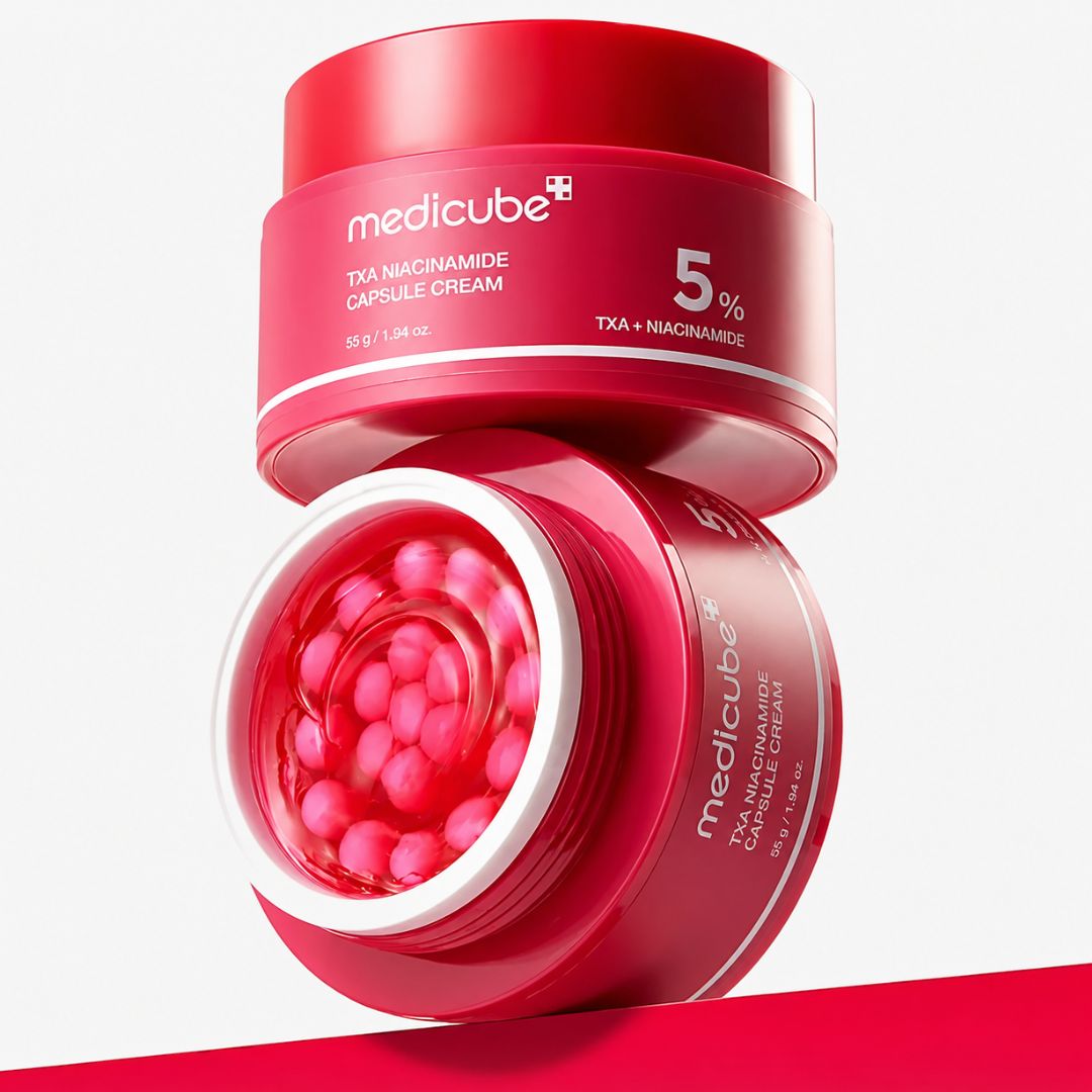 TXA Niacinamide Capsule Cream 55gr Medicube em boião com creme em cápsulas e gel hidratante