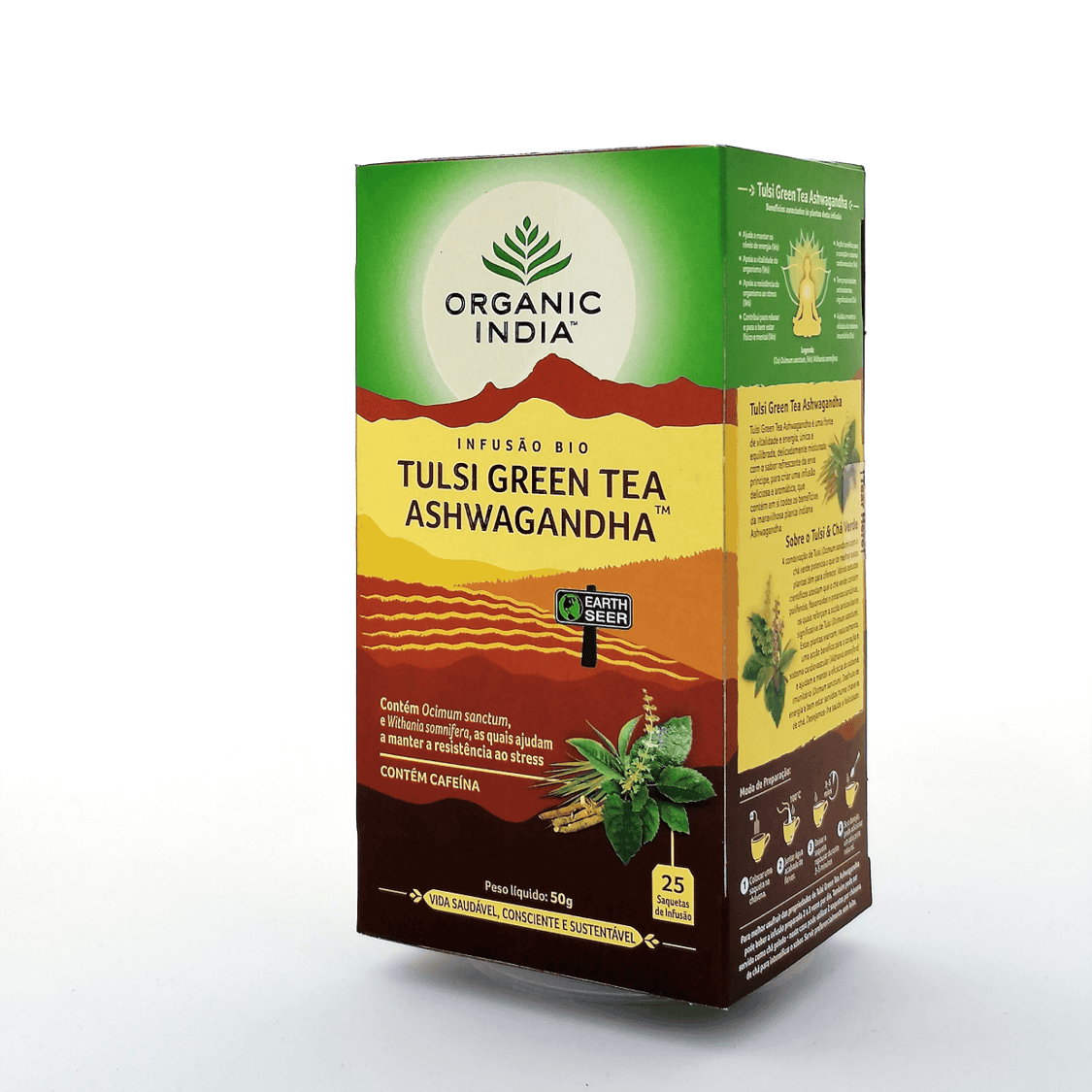 Infusão Bio Tulsi Green Tea Ashwagandha 25 Saquetas Organic India