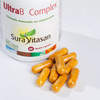 Ultra B Complex 60 Cápsulas Sura Vitasan, suplemento de vitaminas do complexo B com colina e inositol.