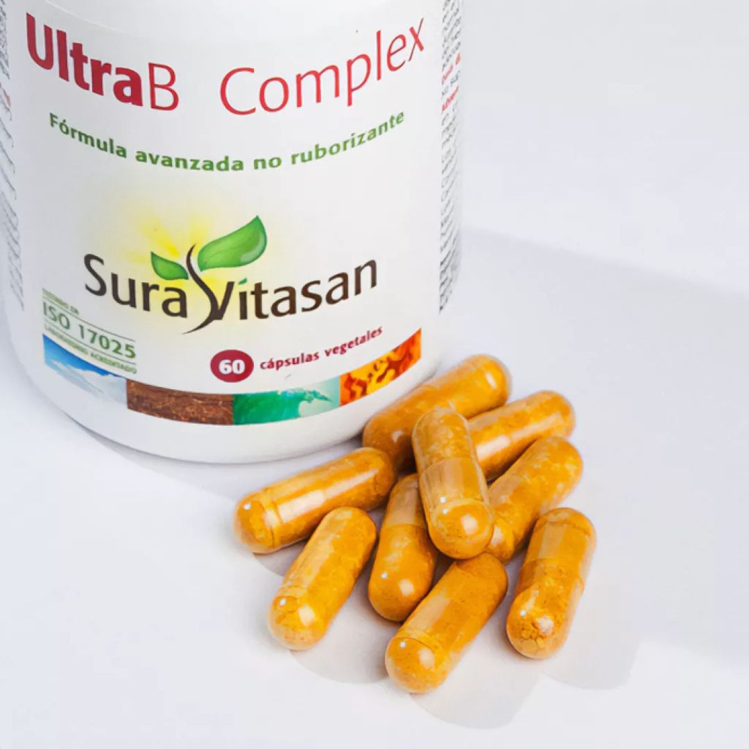 Ultra B Complex 60 Cápsulas Sura Vitasan, suplemento de vitaminas do complexo B com colina e inositol.