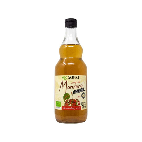 Vinagre de sidra de manzana orgánico Ecosana, botella de 750 ml, sin filtrar ni pasteurizar, ideal para condimentar y para el bienestar digestivo.