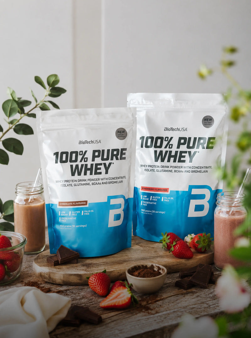 Dois sabores clássicos para tornares a tua suplementação mais simples e deliciosa. A 100% Pure Whey da BioTechUSA combina proteína de qualidade com sabores irresistíveis, ideal para juntares à tua rotina diária, seja depois do treino ou como reforço proteico ao longo do dia.