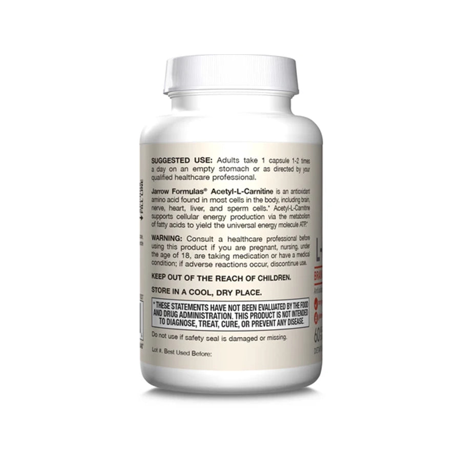 Acetyl L-Carnitine 500mg 120 Cápsulas Jarrow Formulas suplemento alimentar em cápsulas com acetil L-carnitina