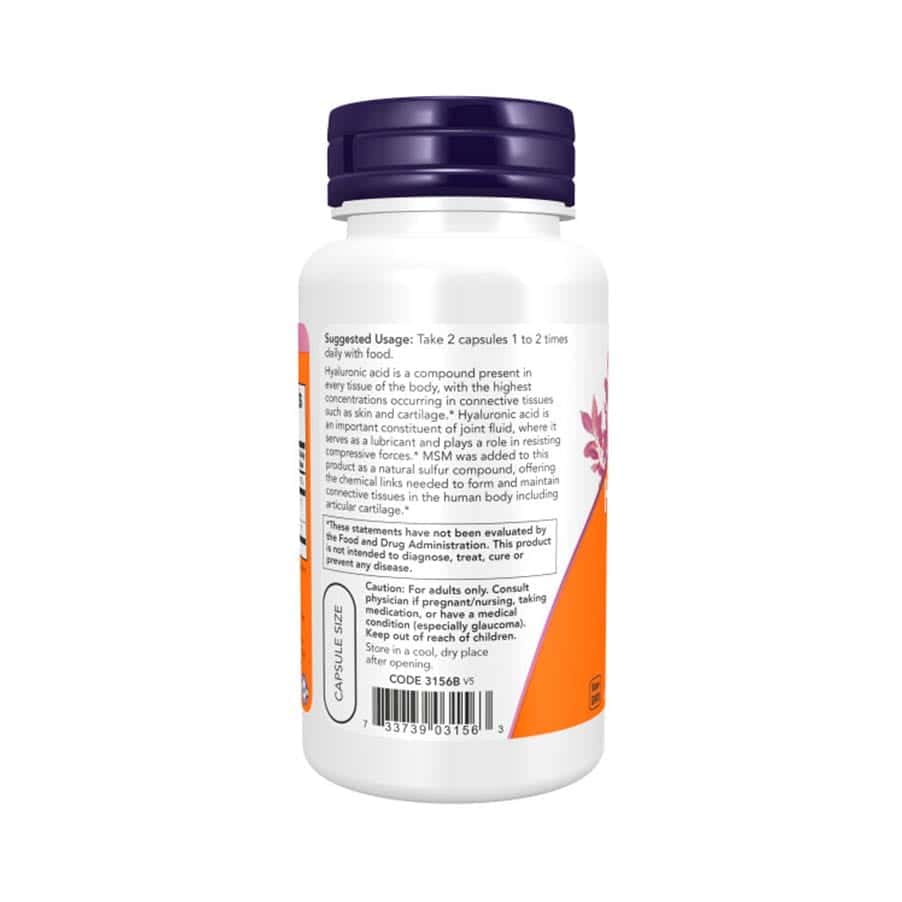 Ácido Hialurónico com MSM 50mg 60 Cápsulas Now Foods