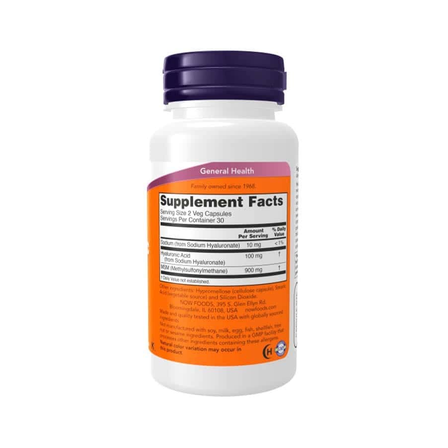 Ácido Hialurónico com MSM 50mg 60 Cápsulas Now Foods