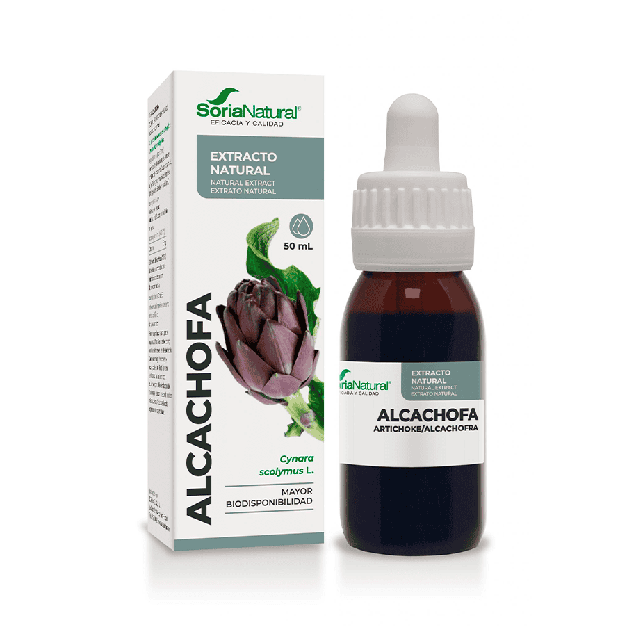 Frasco do Extrato Natural de Alcachofra 50ml da Soria Natural, suplemento líquido para suporte digestivo e detox hepático.