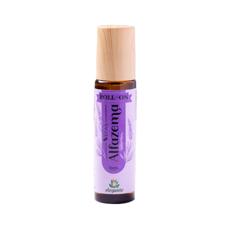 Frasco do Roll-On Alfazema 10ml da Elegante F. J. Campos, óleo essencial calmante com fragrância floral em formato prático