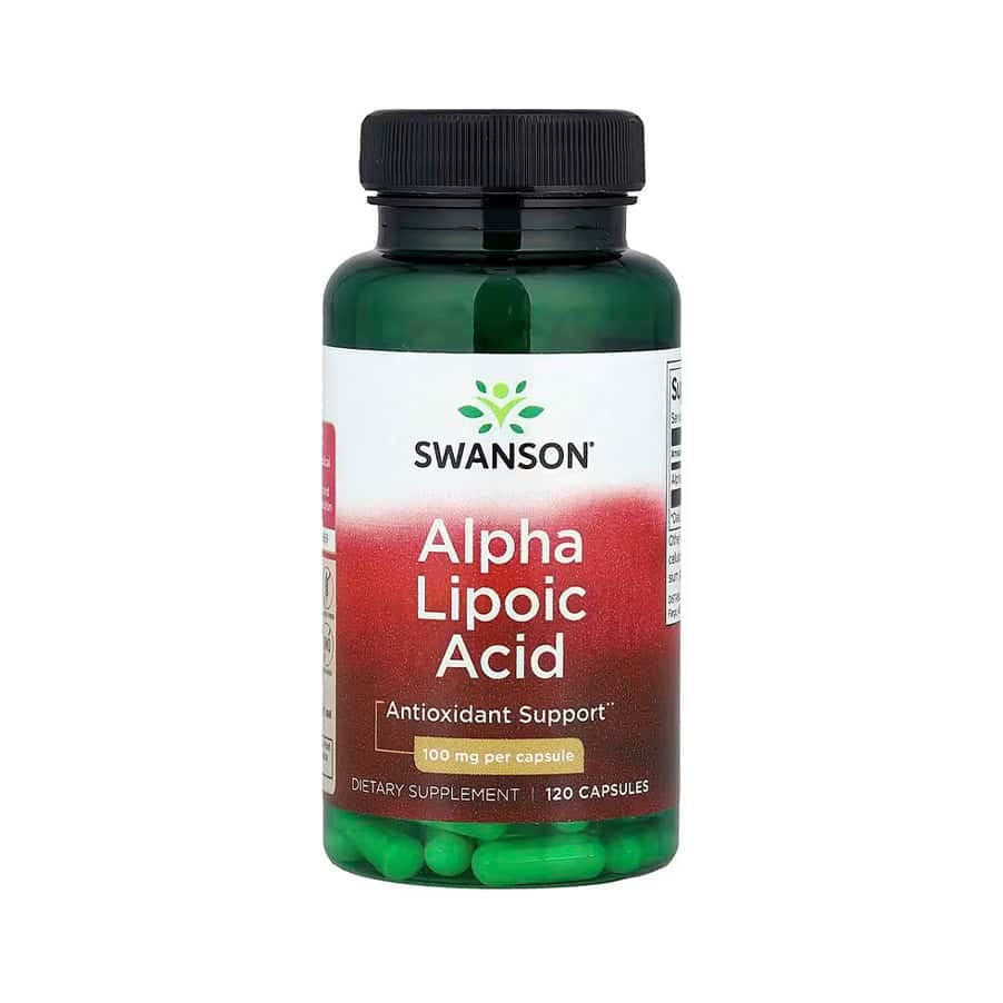 Ácido alfa lipóico 100 mg Swanson em cápsulas, frasco com 120 cápsulas para suporte antioxidante e metabólico
