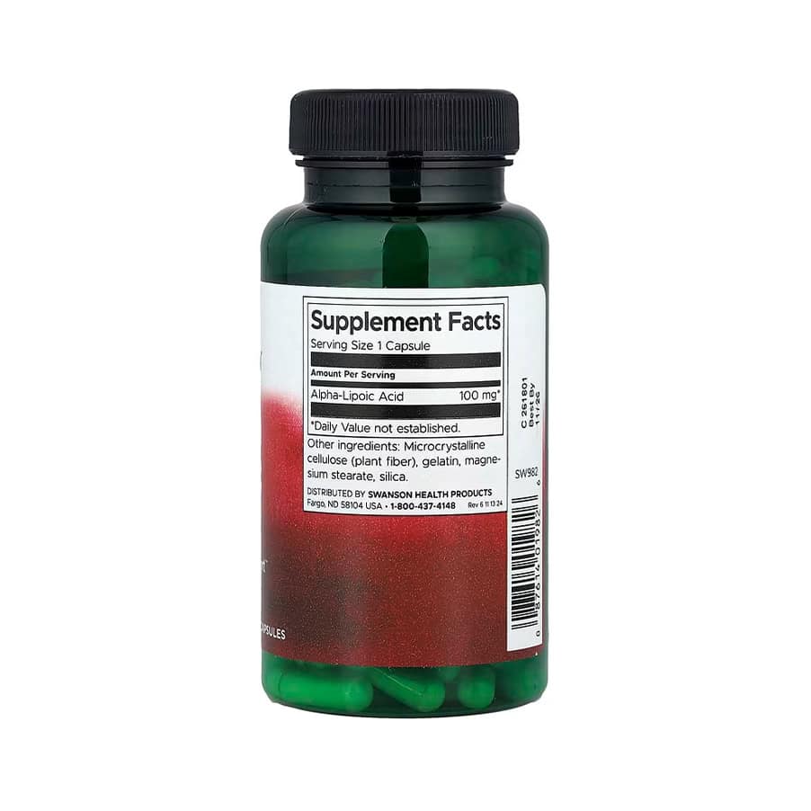 Ácido alfa lipóico 100 mg Swanson em cápsulas, frasco com 120 cápsulas para suporte antioxidante e metabólico