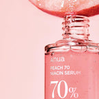 Frasco do Peach 70 Sérum de Niacinamida 30ml da Anua, tratamento facial iluminador com extrato de pêssego e niacinamida.