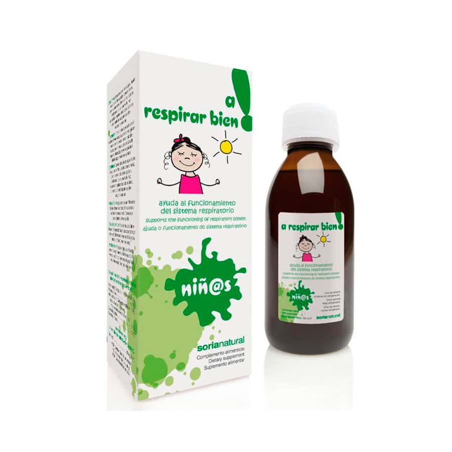 Frasco do A Respirar Bem Crianças 150ml da Soria Natural, xarope natural para alívio respiratório infantil.