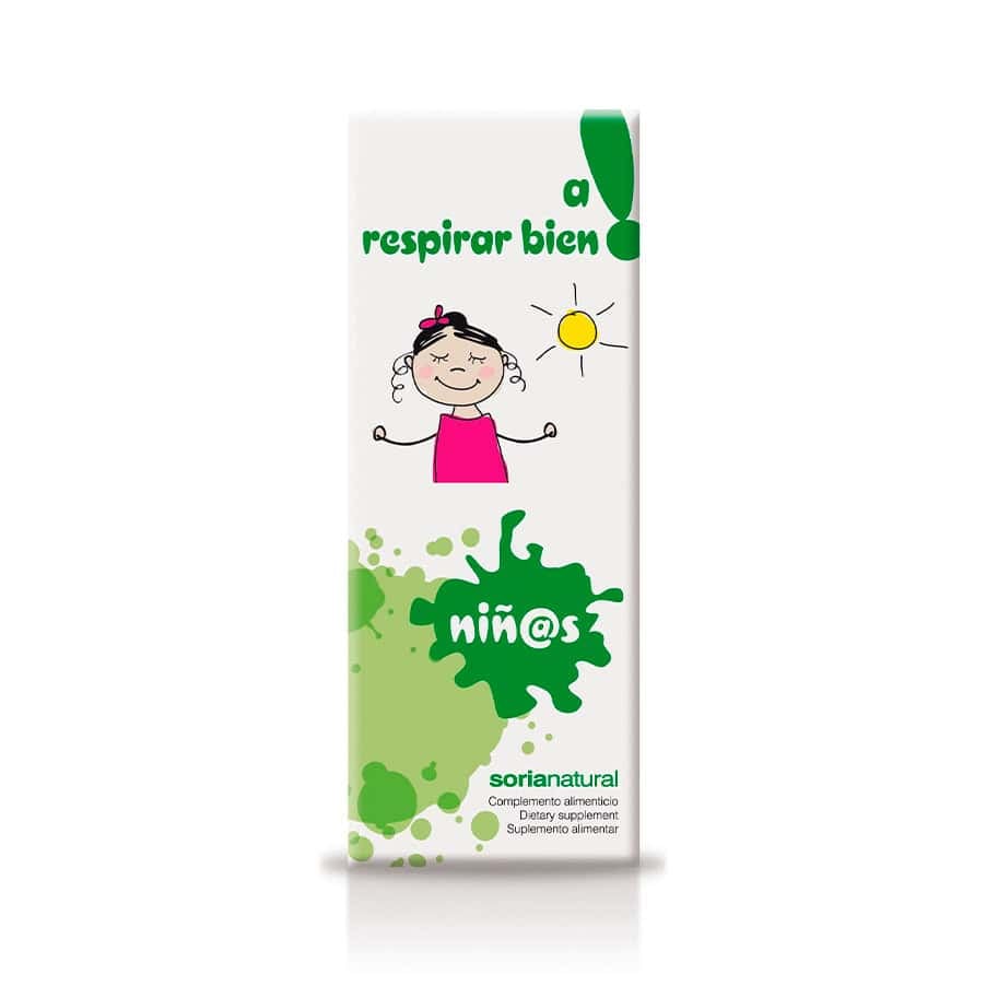 Jarabe natural "Respira Bien para Niños" de Soria Natural, botella de 150 ml, para aliviar los problemas respiratorios en niños.