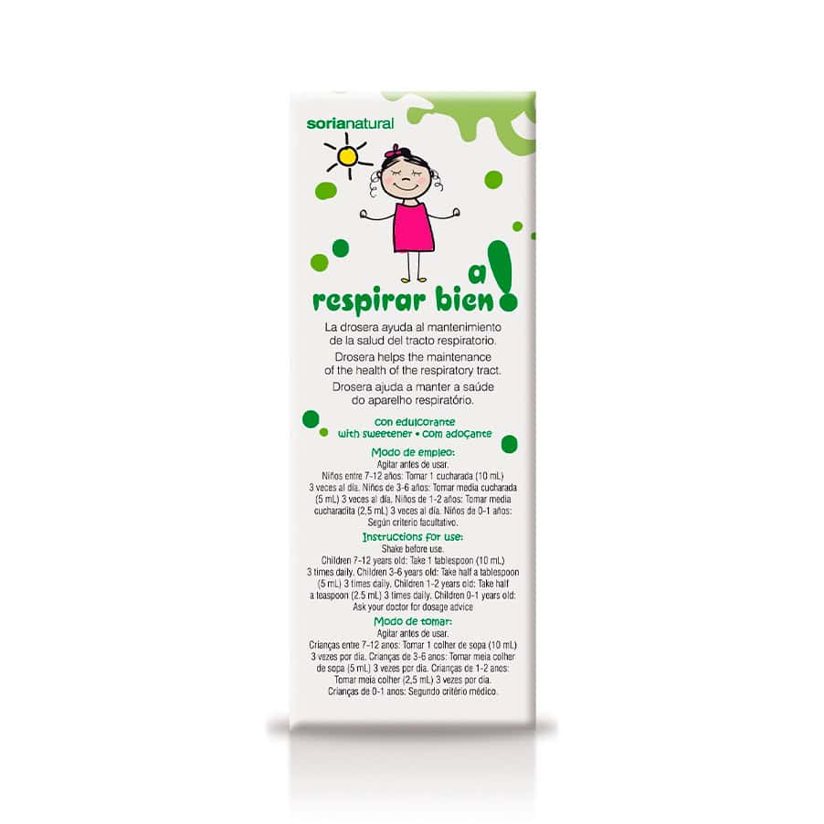 Jarabe natural "Respira Bien para Niños" de Soria Natural, botella de 150 ml, para aliviar los problemas respiratorios en niños.