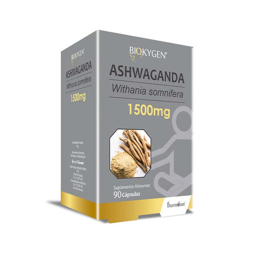 Ashwagandha 1500 mg, 90 cápsulas. Complemento alimenticio adaptógeno Biokygen para el estrés y el equilibrio mental.