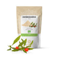 Ashwagandha em pó 250g BioSamara em embalagem doypack, suplemento alimentar adaptogénico de origem vegetal.