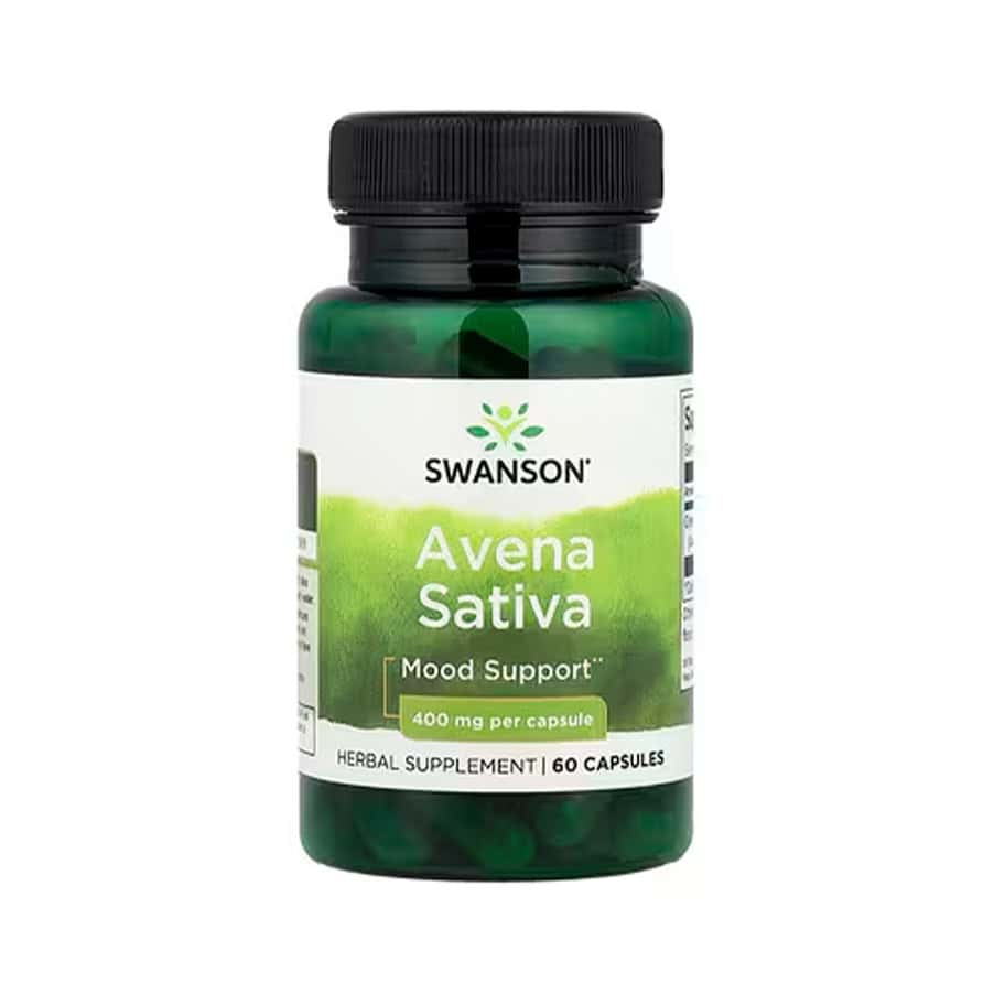 Avena sativa 400 mg Swanson em cápsulas, frasco com 60 cápsulas para apoio ao sistema nervoso e vitalidade