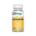 Frasco de suplemento Solaray B-Complex con 50 cápsulas, un complejo equilibrado de vitaminas B para la energía, el metabolismo y el apoyo del sistema nervioso.